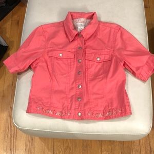 Susan Bristol short sleeve cantaloupe jean jacket